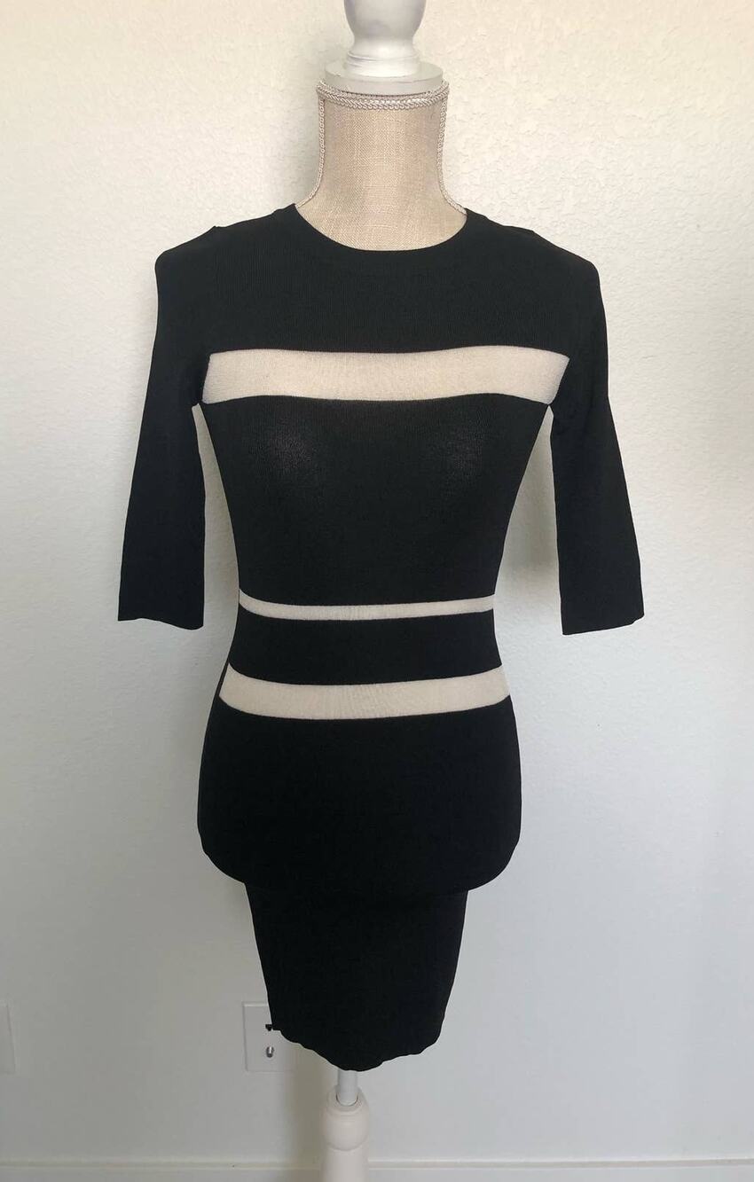 Uniq Black and Silver Bodycon Three Quarter Sleeve Sweater Dress - S/M